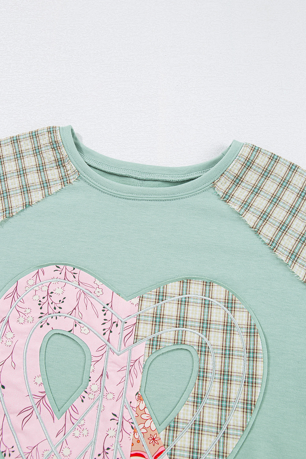 Valentine Heart Plaid Floral Patchwork Long Sleeve Top