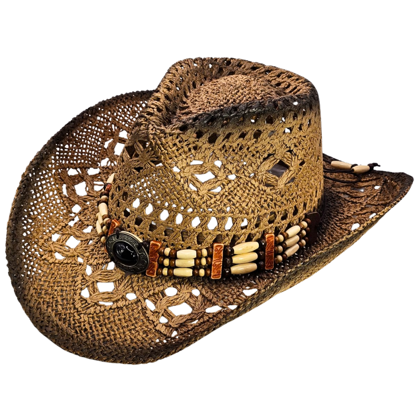 Straw Cowgirl Hat - Unique Handmade Beaded Crown