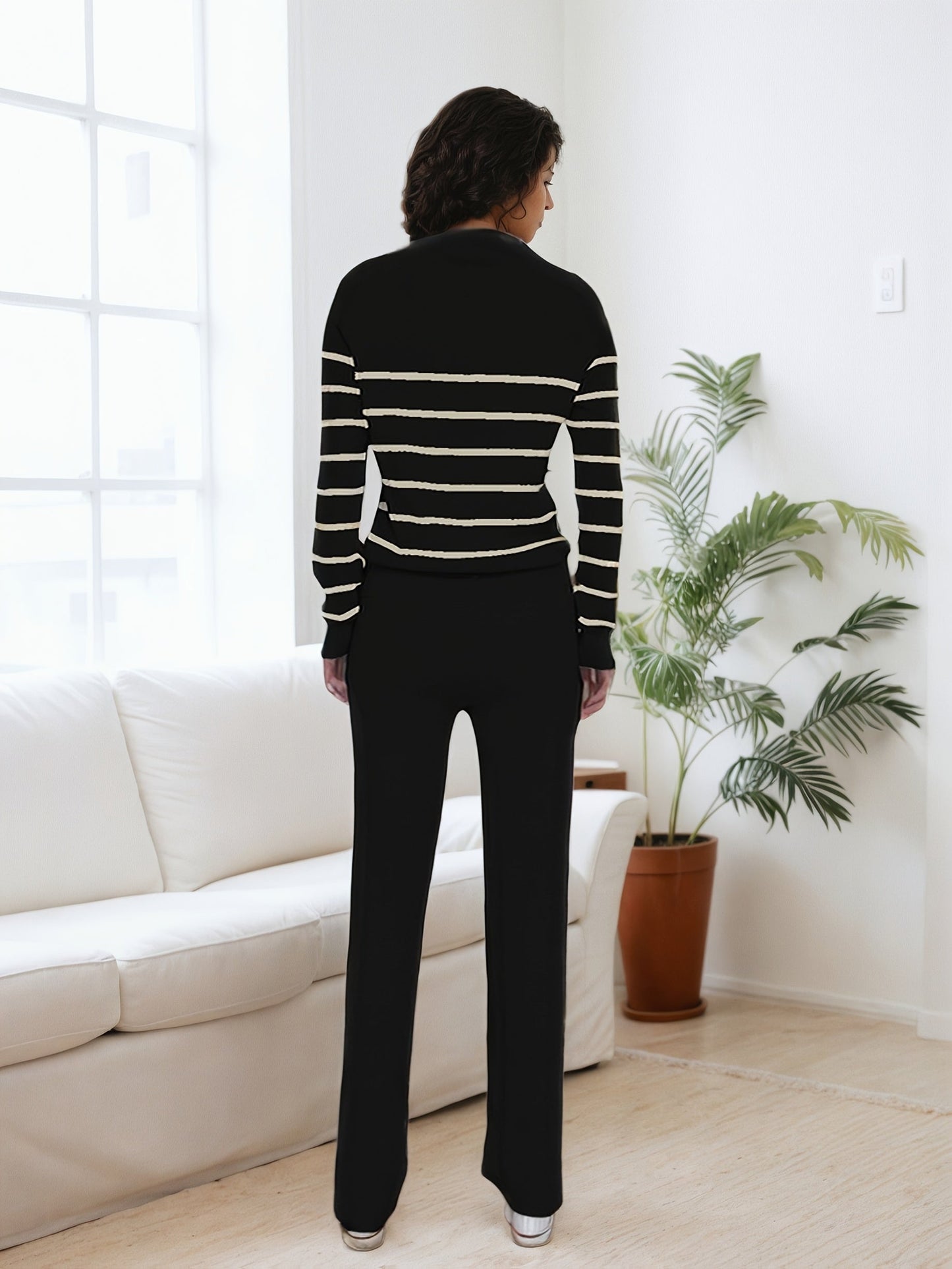 Plus Size Style Striped Knit Set