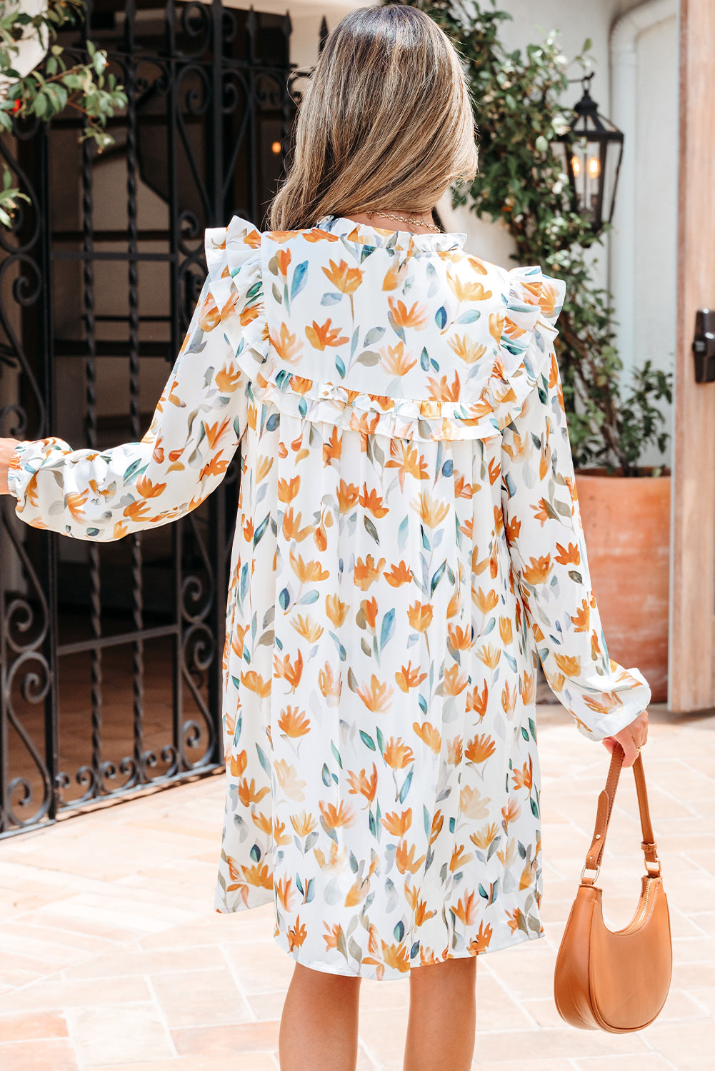 Floral Tied V-Neck Long Sleeve Mini Dress