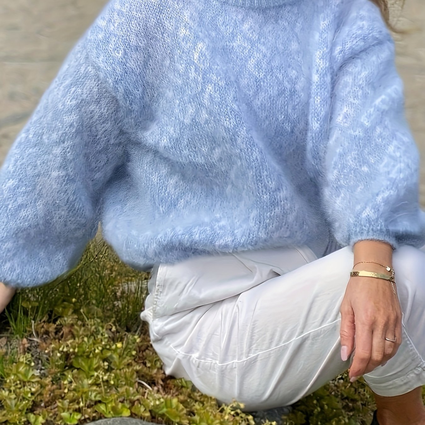 Cozy Light Blue Plus Size Soft Pullover Sweater