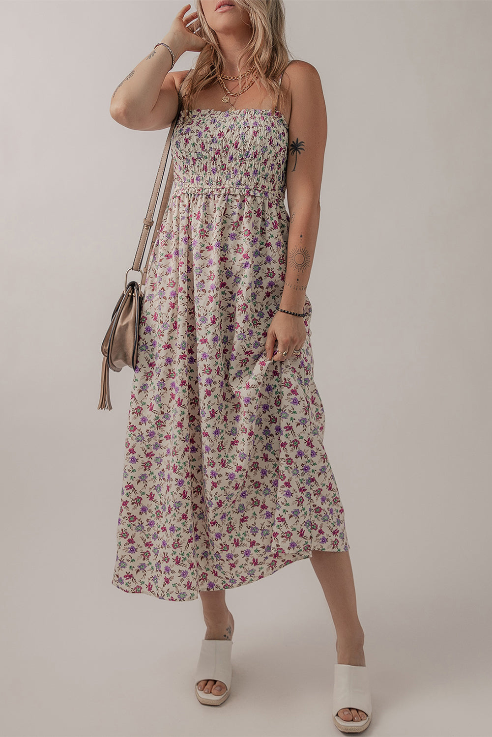 Ditsy Floral Smocked Sleeveless Maxi Dress