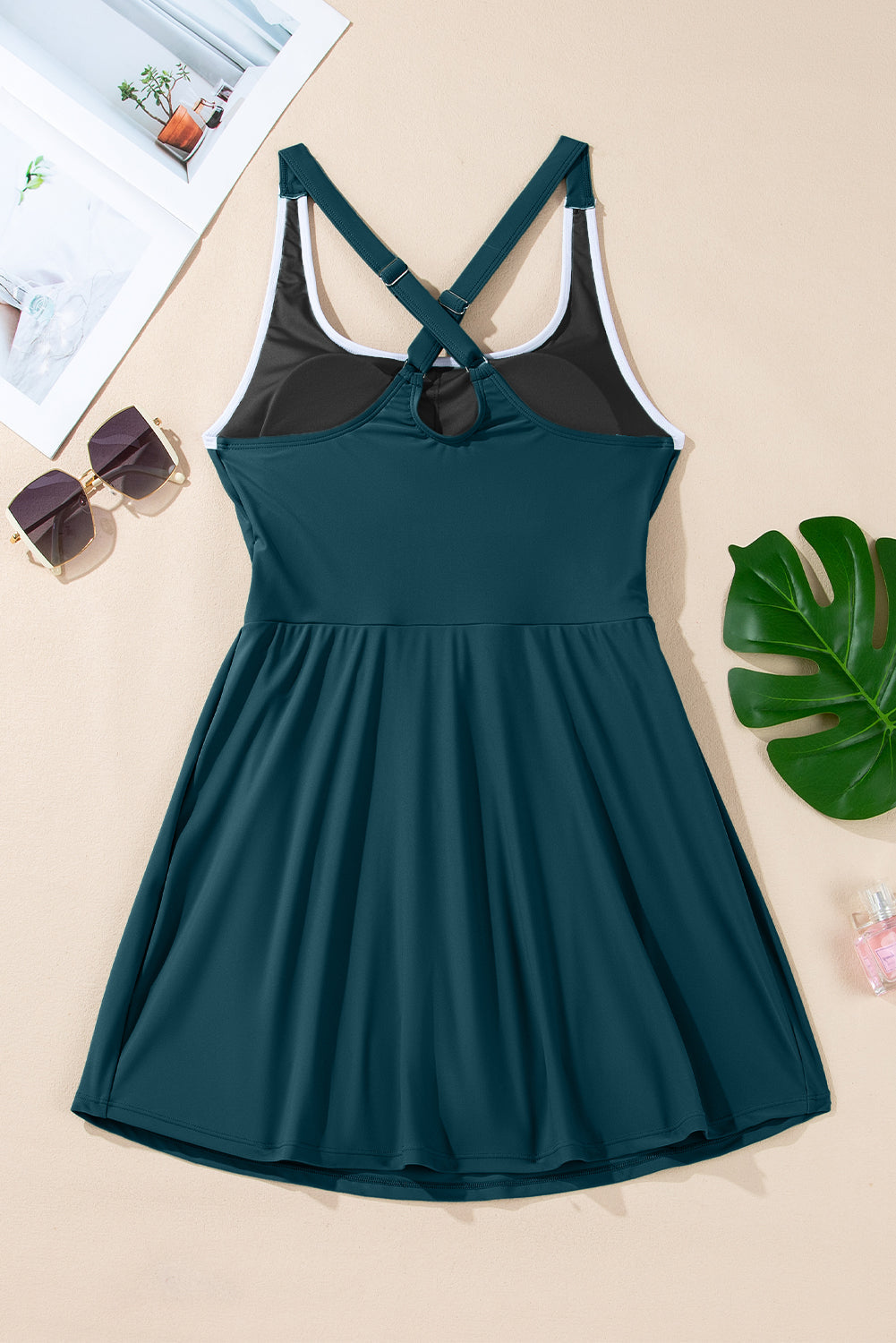 Contrast Trim Ruffle High Waist Swim Dress