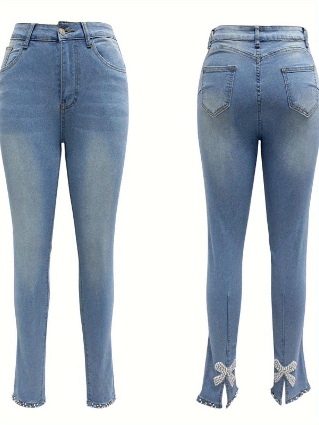 Skinny Split Hem Pants with Floral Flair