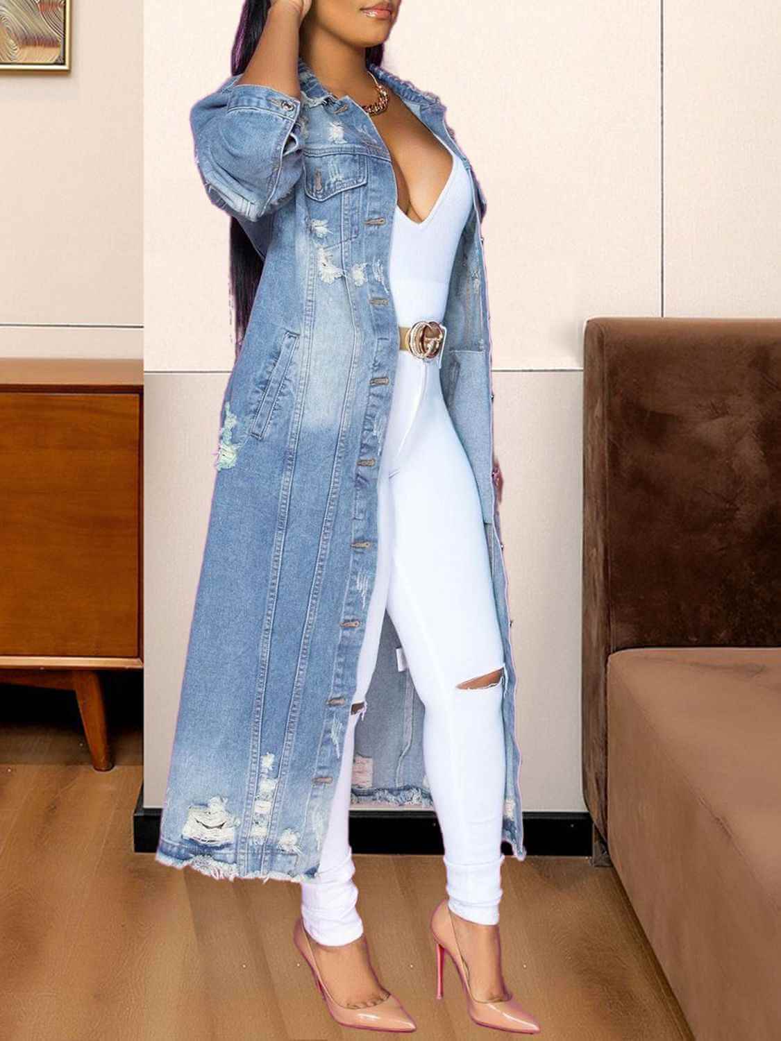 Long Denim Jacket with Long Sleeves
