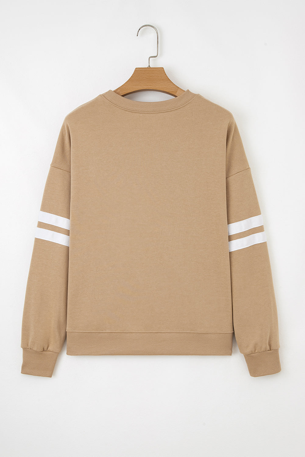 Light French Beige Varsity Striped Detail Drop Shoulder Oversized Sweatshirt