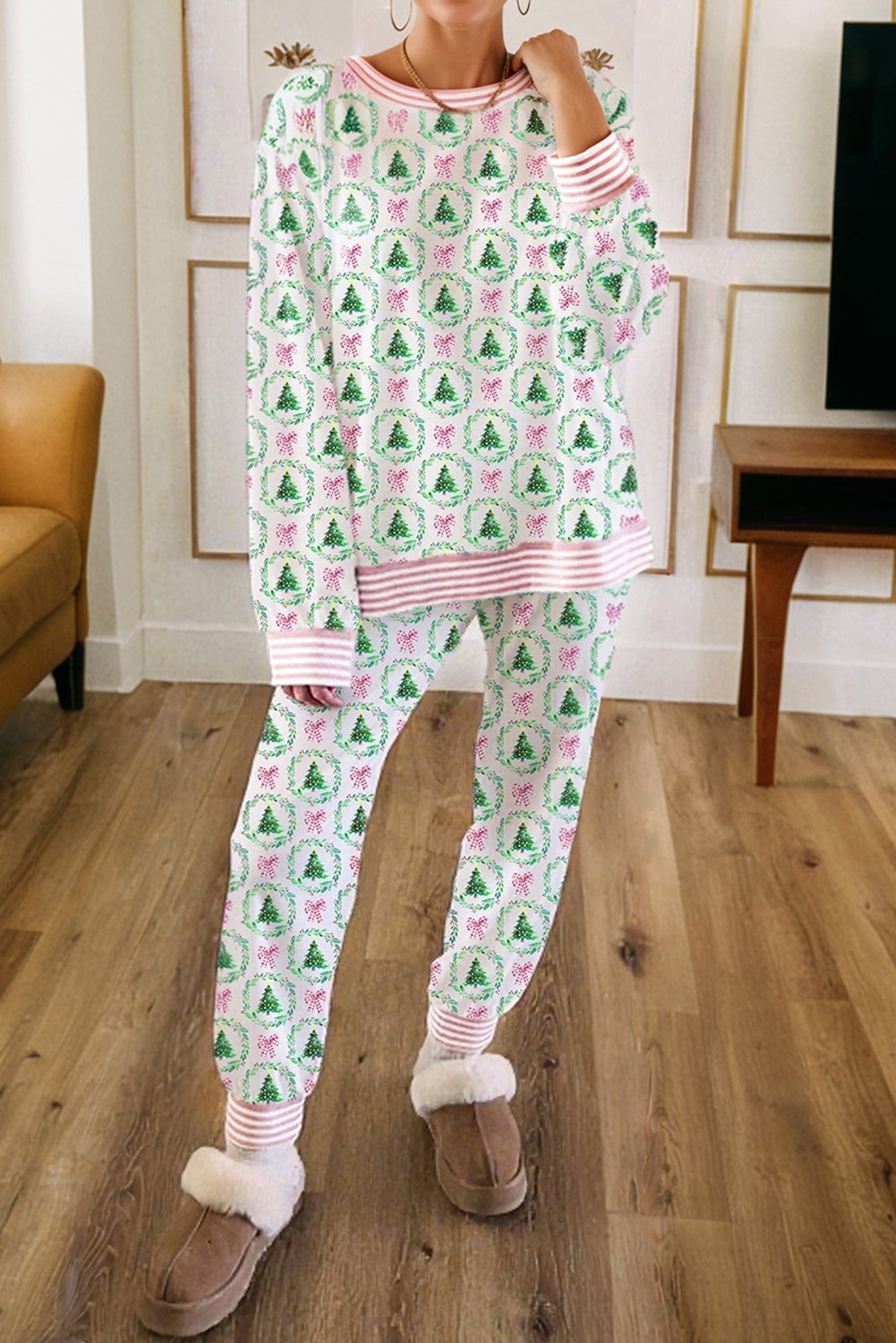 Bow Christmas Tree Top and Pants Lounge Set