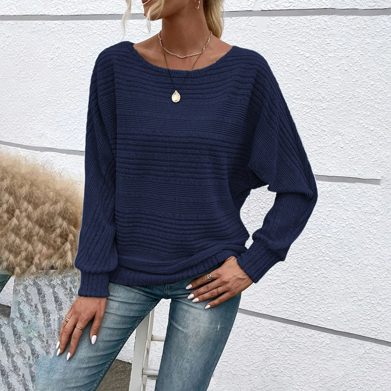 Women’s Textured Round-Neck Long-Sleeve Pullover