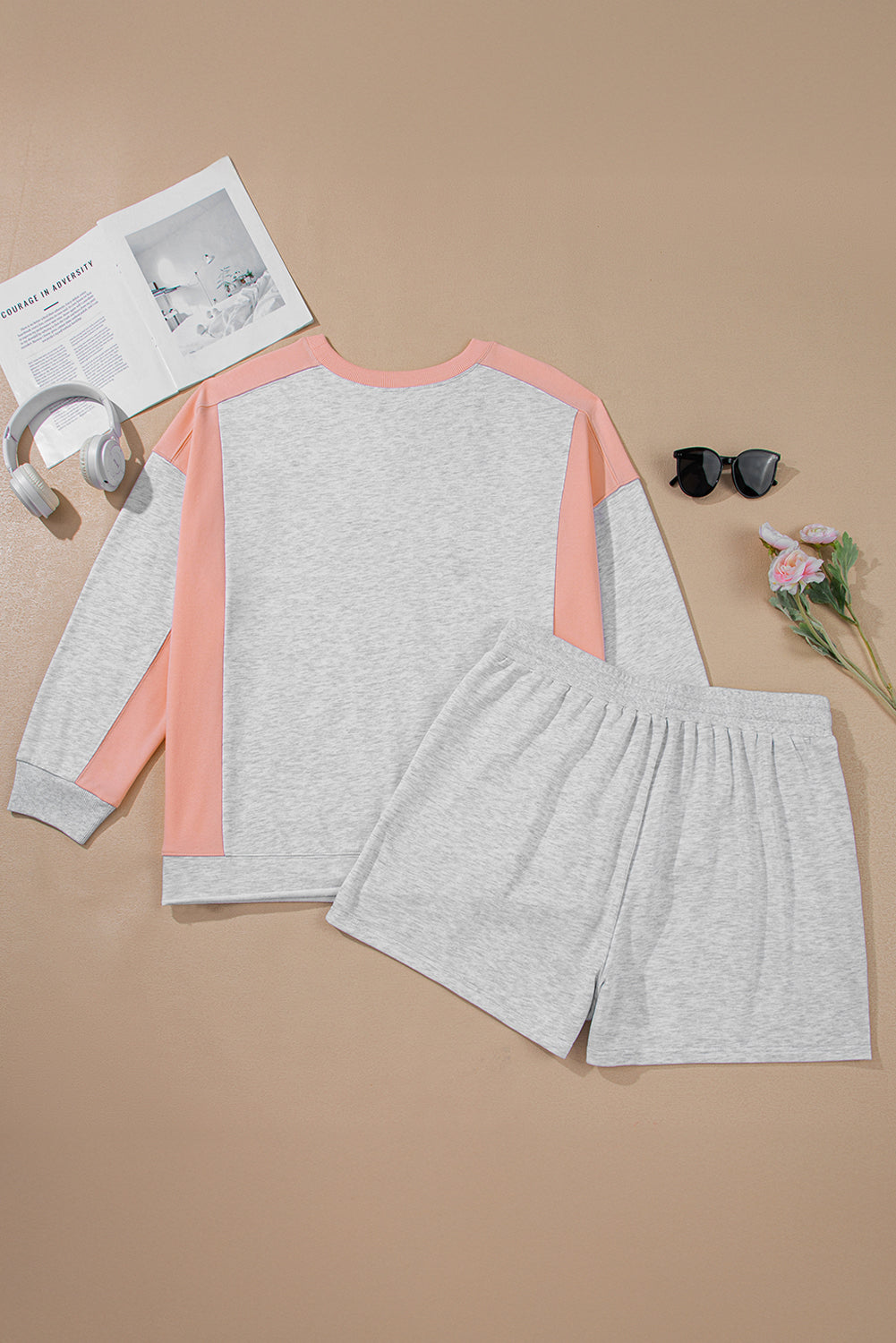 Plus Size Colorblock Pullover and Shorts Set