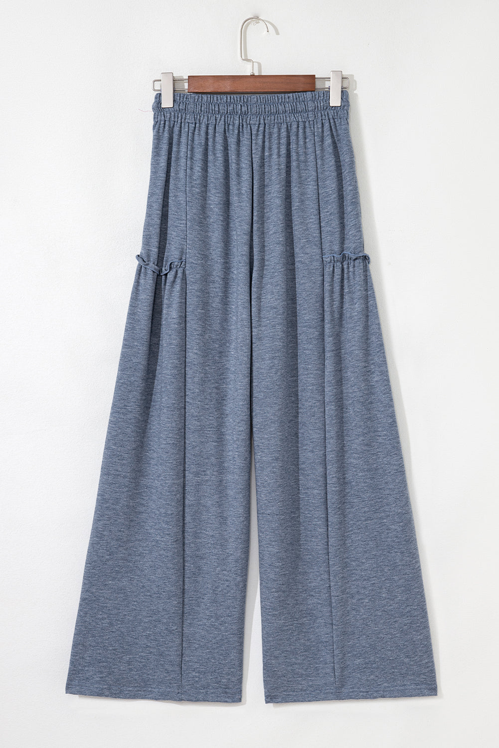 Solid Frilled Leg Drawstring Elastic Waist Pants