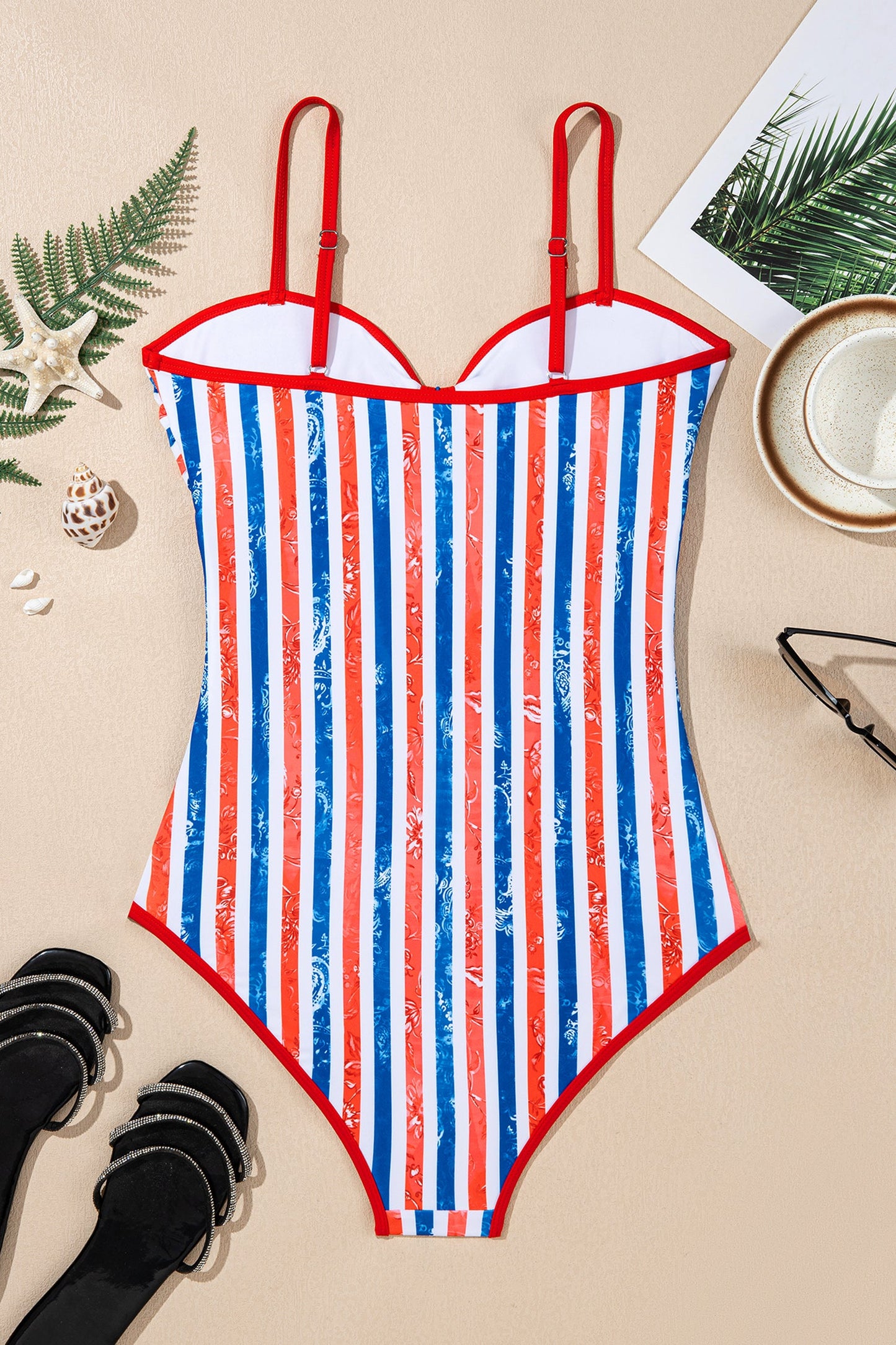 Americana Stripe Cutout Spaghetti Strap Swimsuit