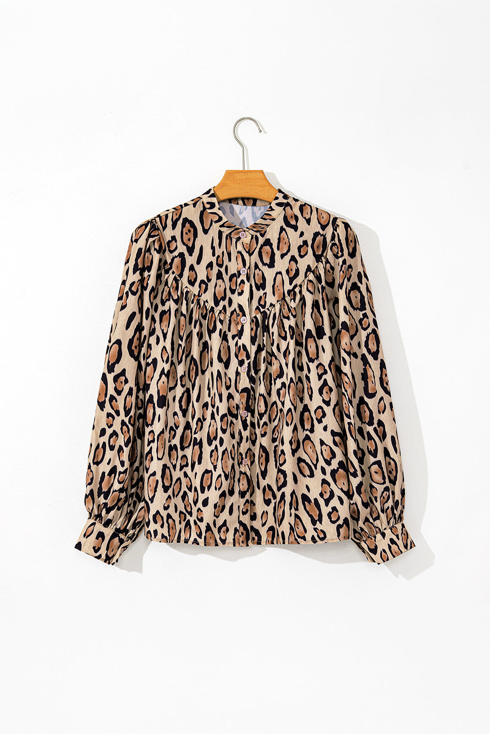 Leopard Balloon Sleeve Button-Up Shirt