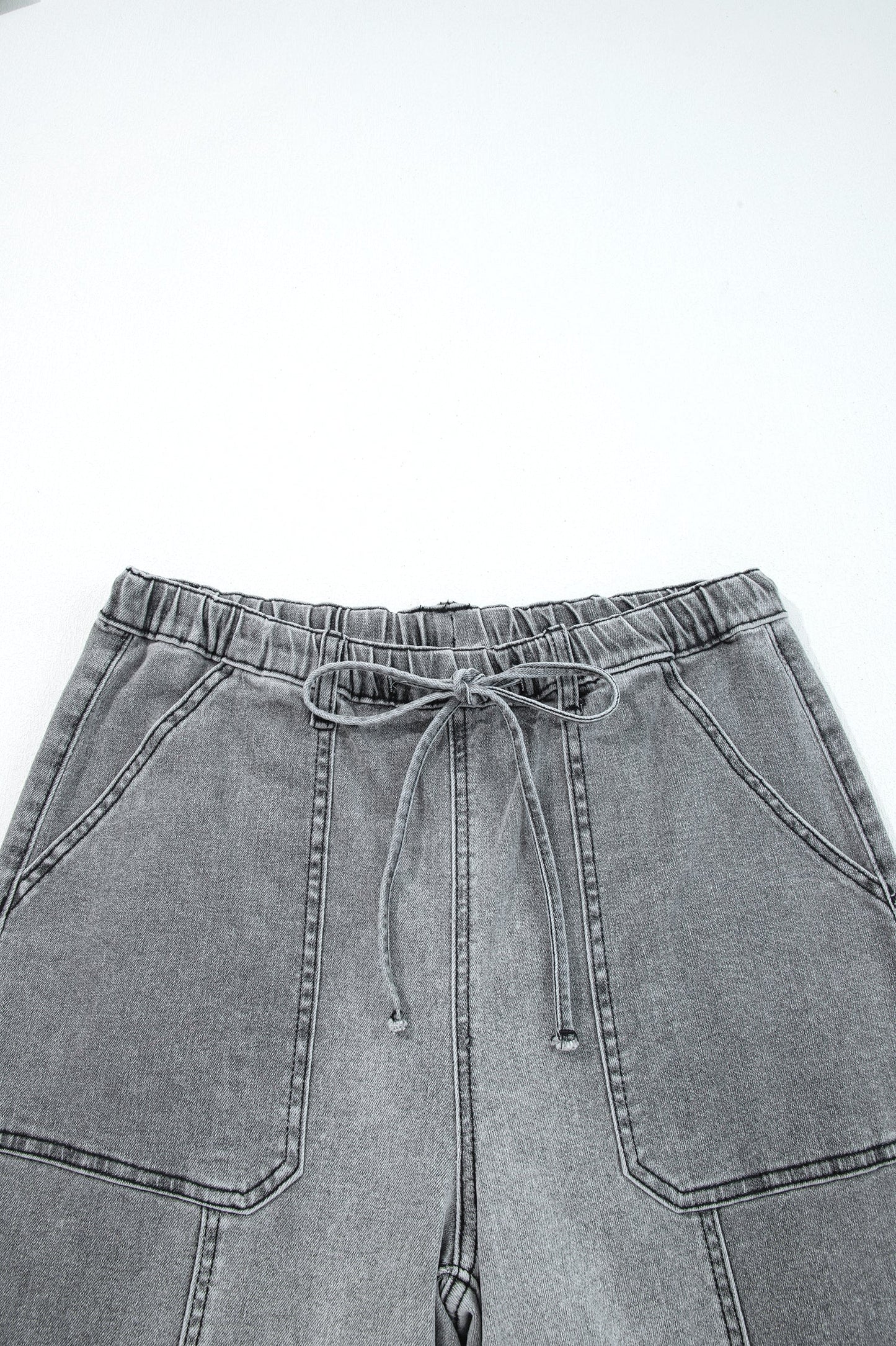 Denim Raw Hem Drawstring Wide Leg Pants