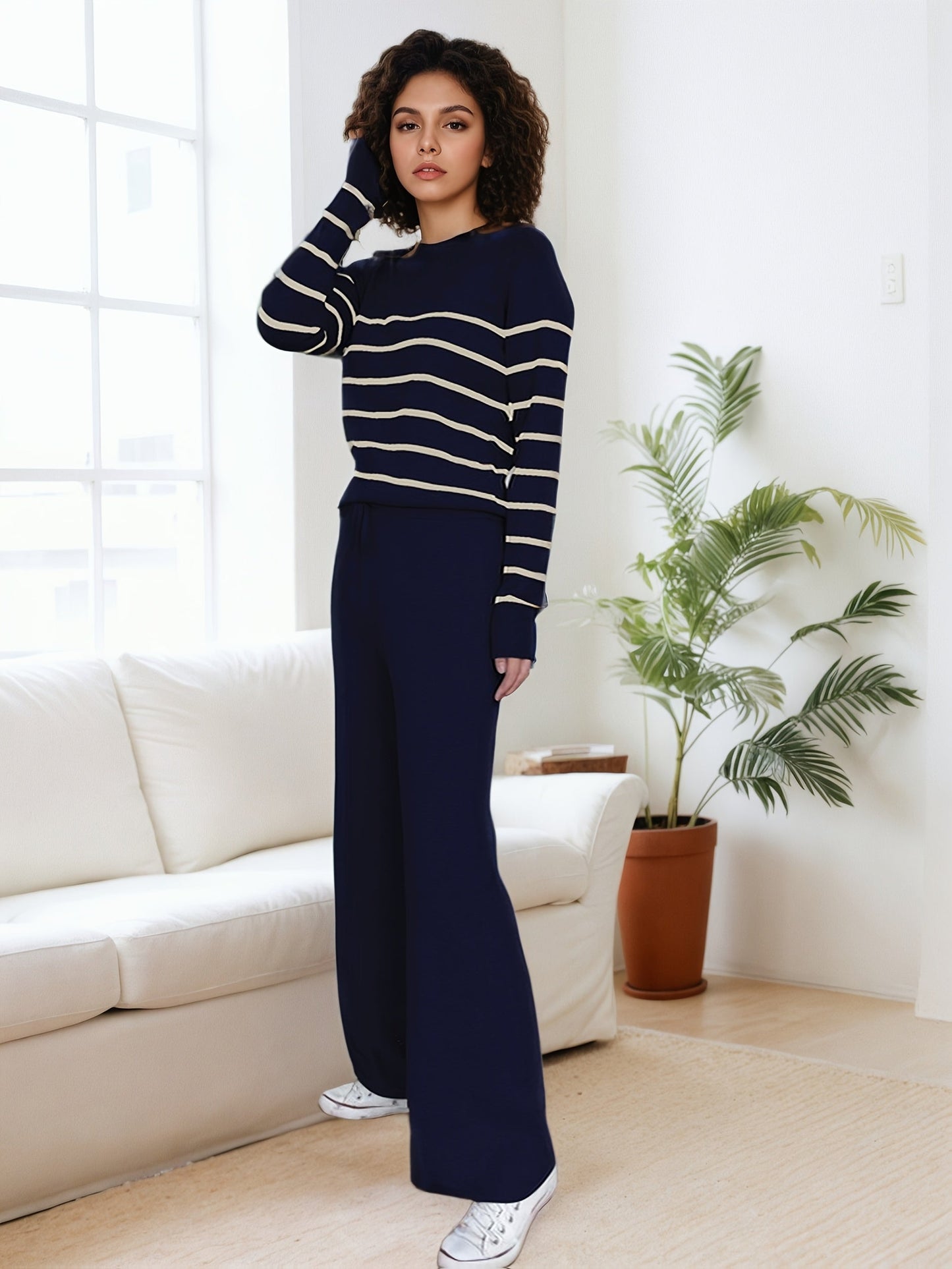 Plus Size Style Striped Knit Set