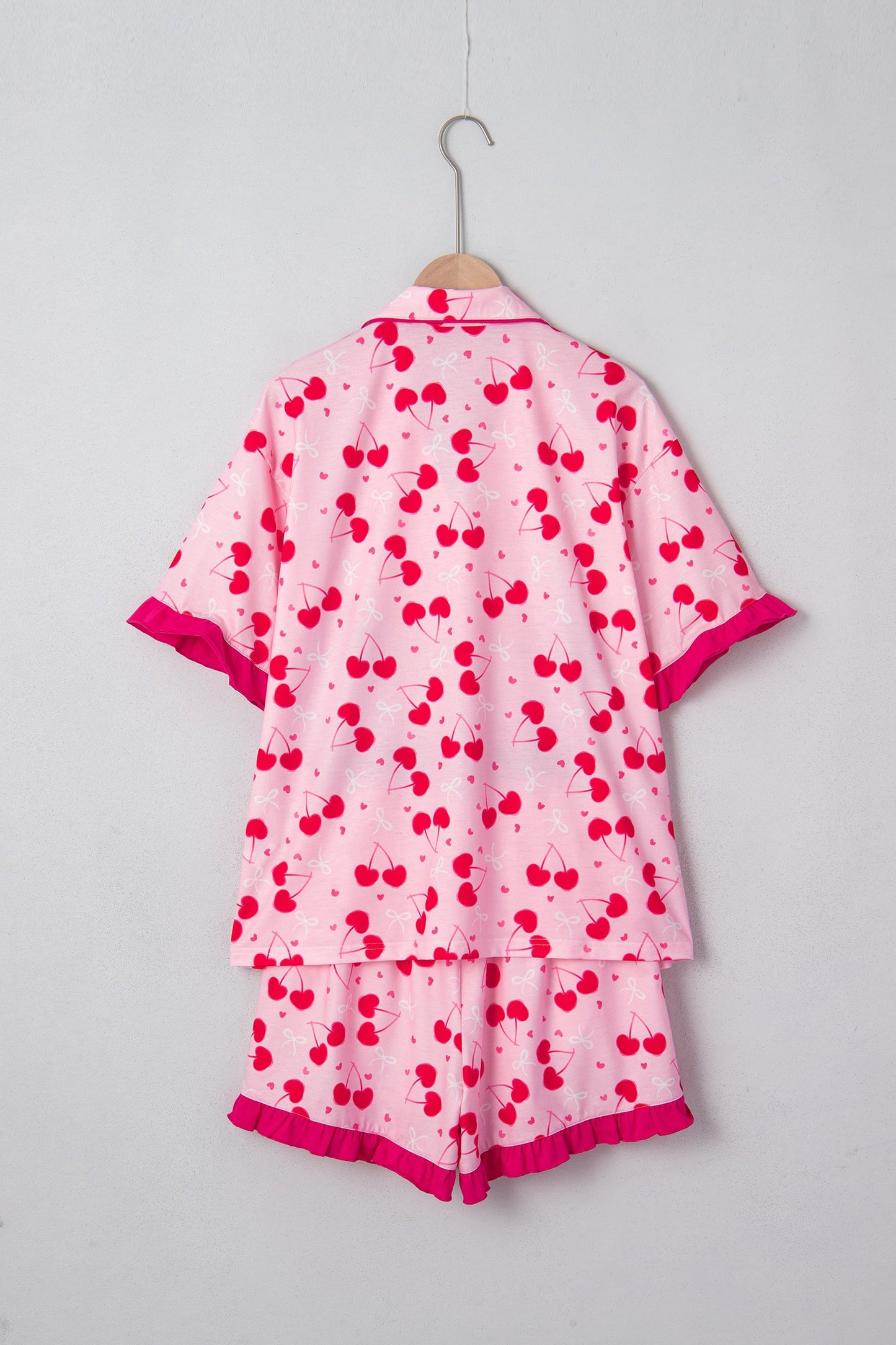 Cherry Bow Tie Top and Shorts Pajama Set