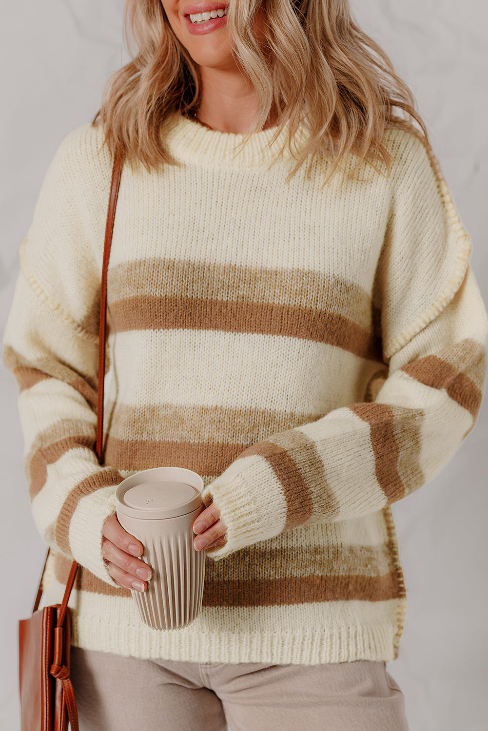 Stripe Reverse Seam Drop Shoulder Baggy Sweater