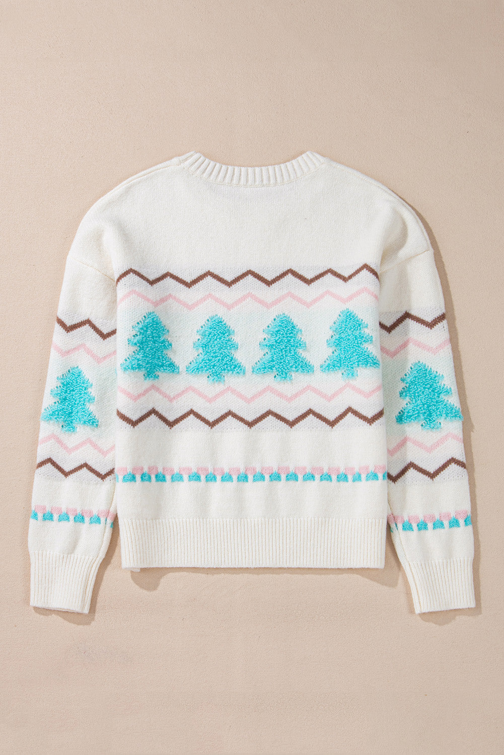 Christmas Tree Chevron Stripe Ribbed Trim Sweater