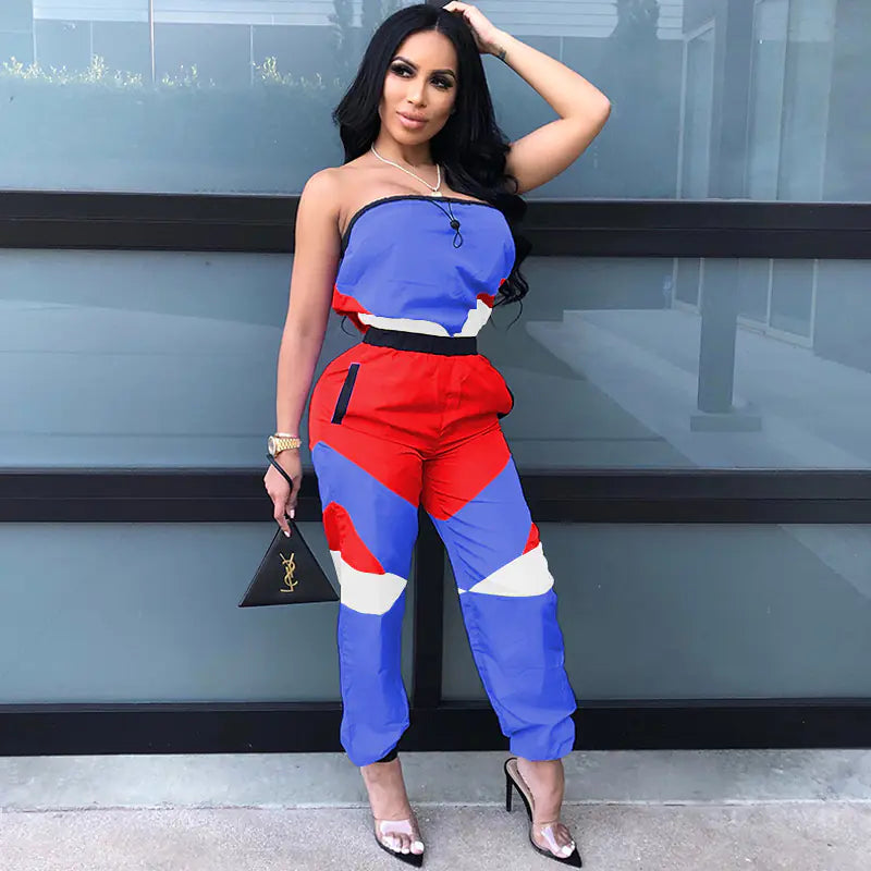 Color Block Sexy Strapless Jumpsuit for Women