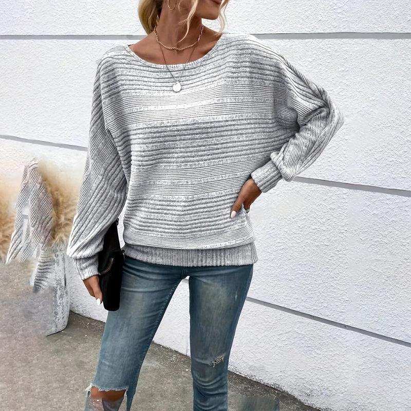 Women’s Textured Round-Neck Long-Sleeve Pullover