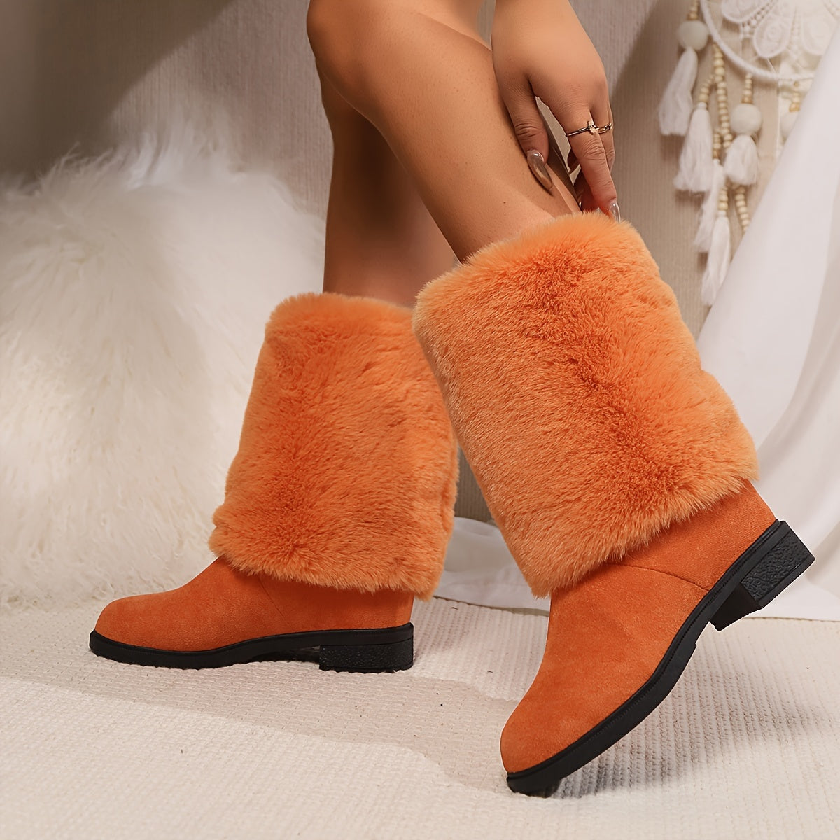 Comfy Fluffy Boots Warm Chic European Winter Fashion