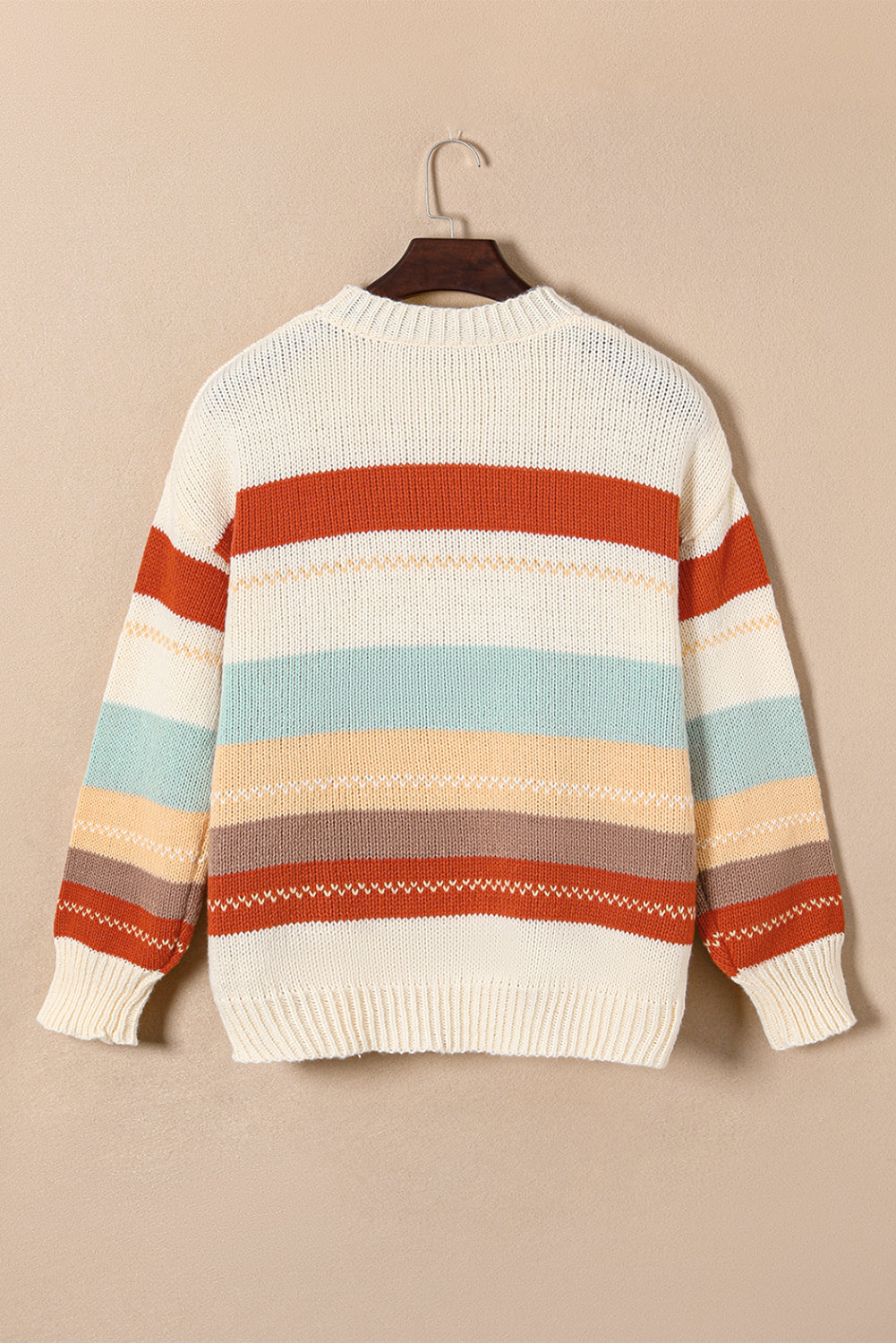 Stripe Colorblock Crewneck Drop Shoulder Sweater