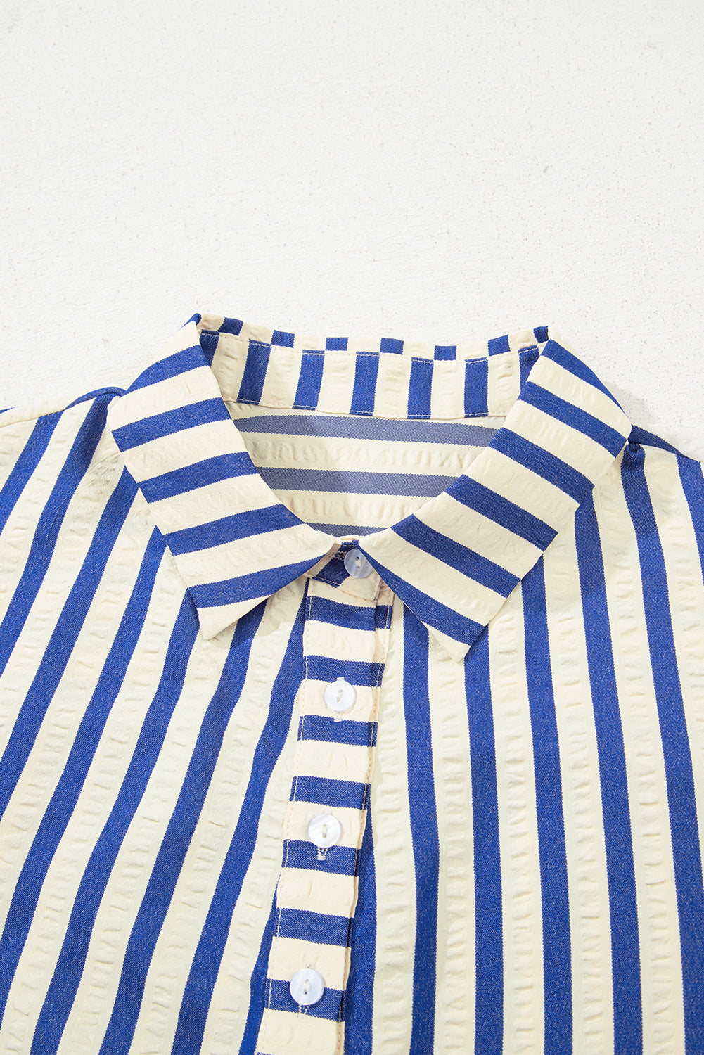 Stripe Buttoned Collar Side Pockets Mini Dress