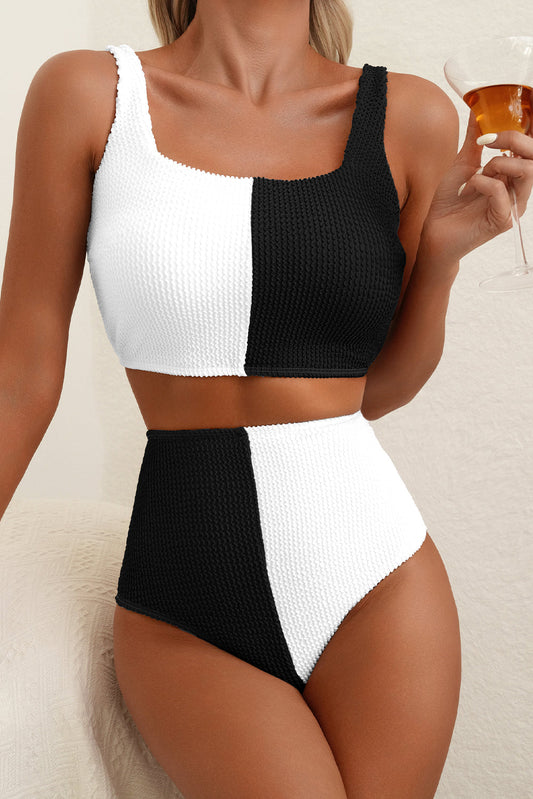 Colorblock Corded Square Neck Bikini Swimsuit