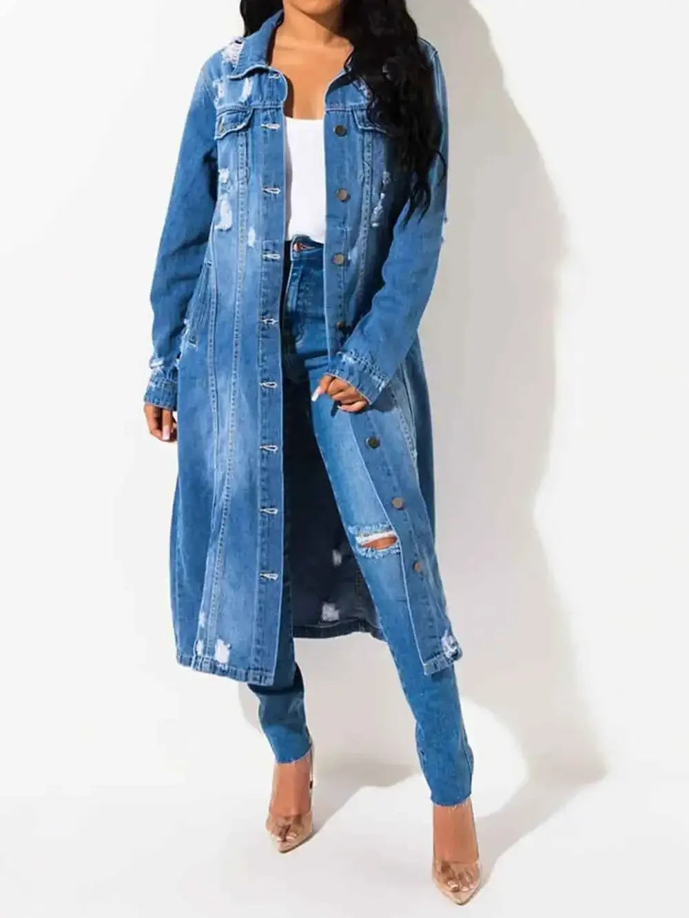 Long Denim Jacket with Long Sleeves