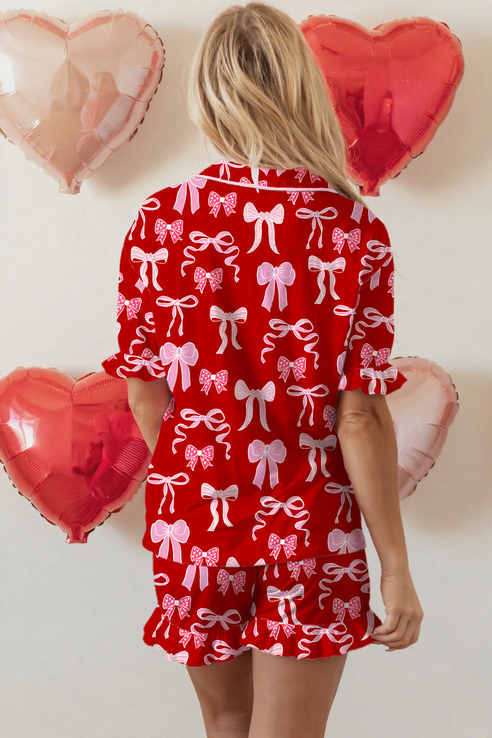Valentine Bow Ruffle Shirt and Shorts Pajama Set