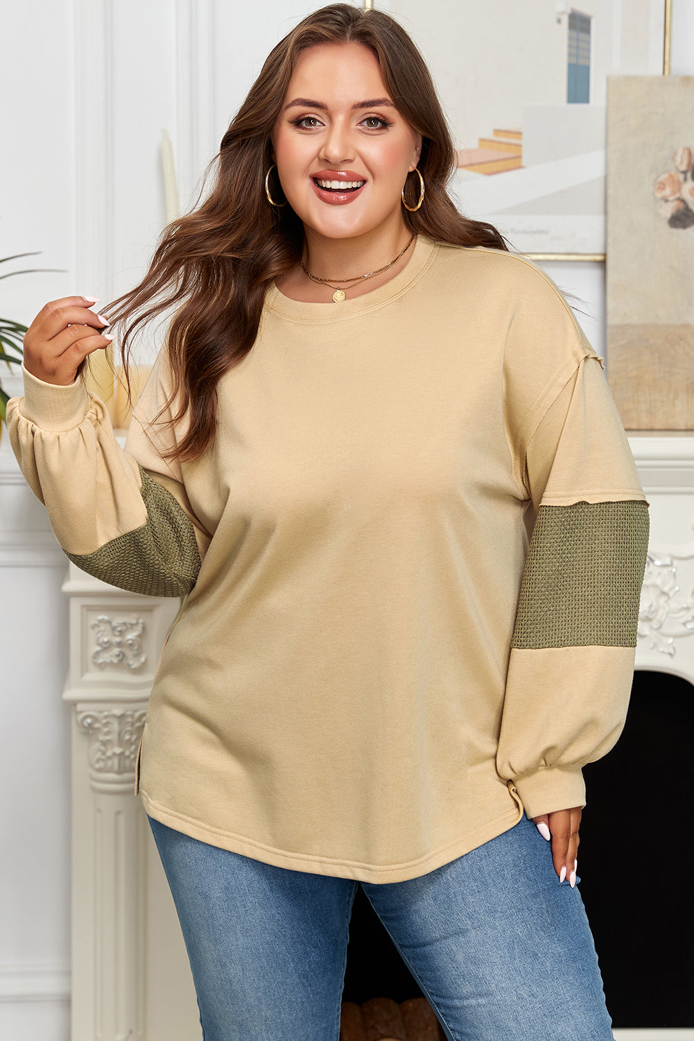 Plus Size Reverse Seam Patchwork Drop Shoulder Top
