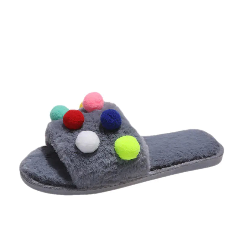 Polka Dot Plush Platform Slippers for Women