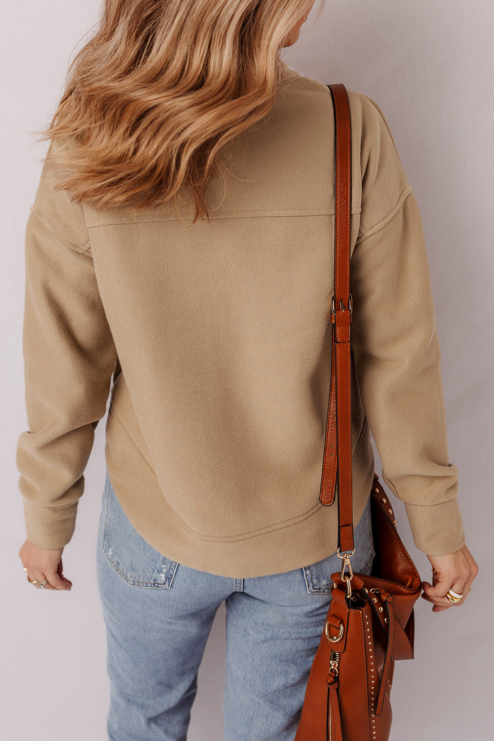 Solid Grommet V-Neck Drop Shoulder Sweatshirt