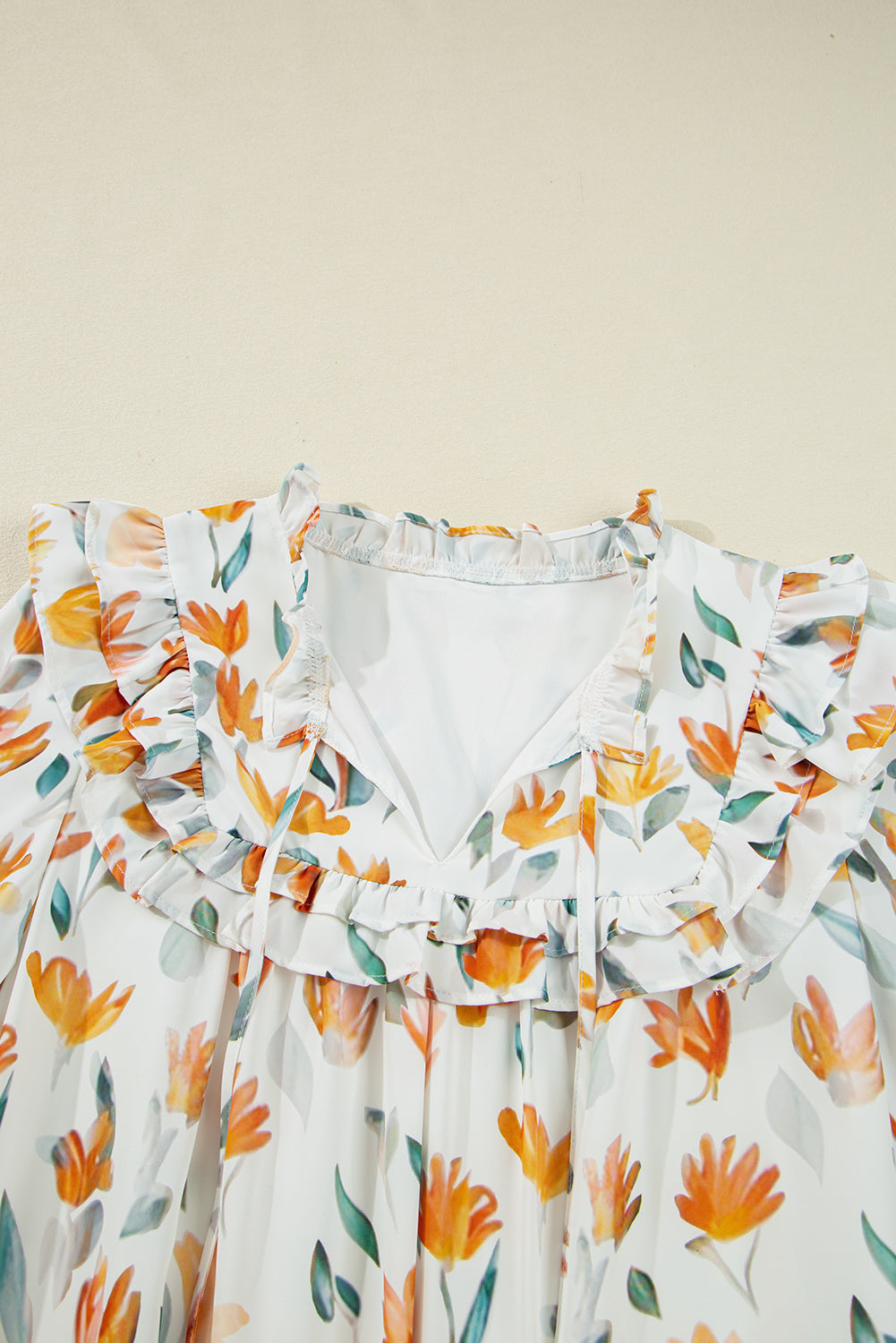 Floral Tied V-Neck Long Sleeve Mini Dress