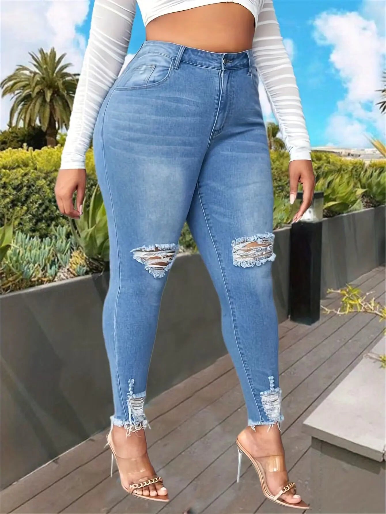 Plus Size Women's Fashion Ripped Jeans