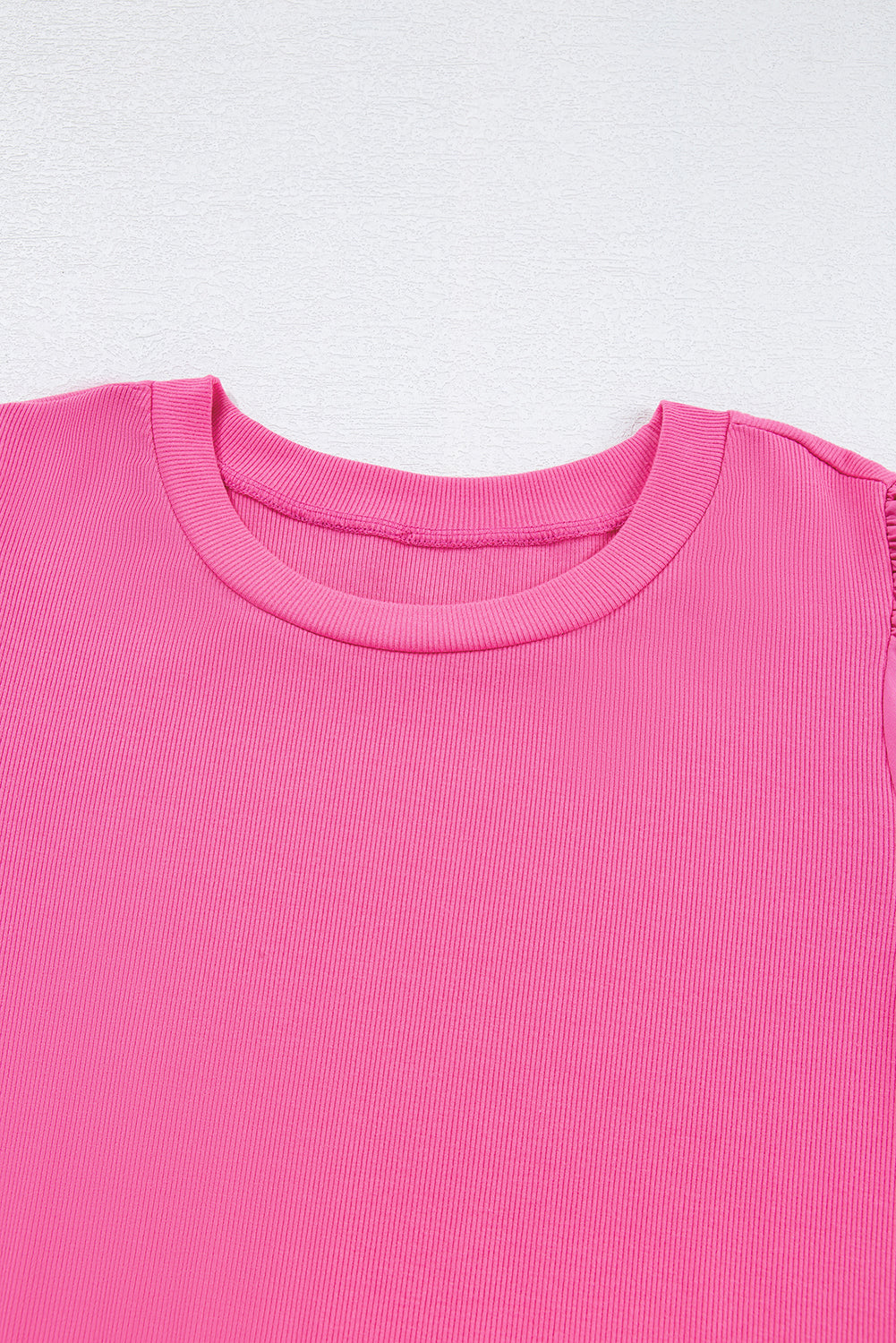 Ribbed Pearl Beaded Puff Sleeve Top