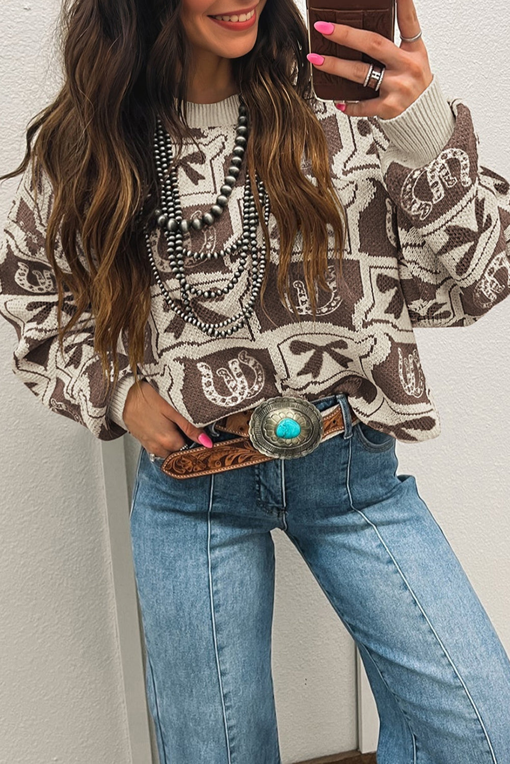 Western Bows & Horseshoes Long Sleeve Sweater