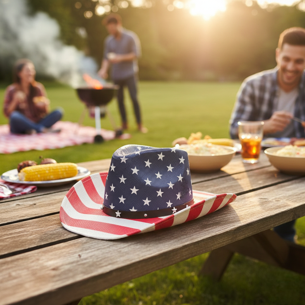 USA Flag Straw Cowboy Hat – Patriotic Western - White