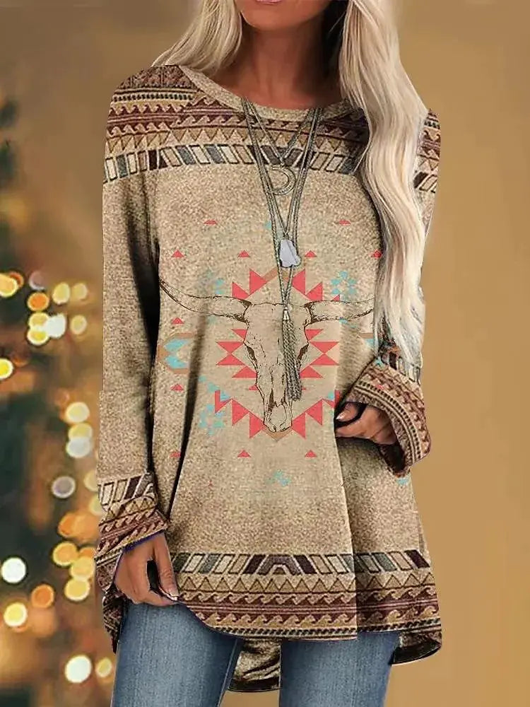 Women's Animal Print Loose-Fit T-Shirt with Round Neck