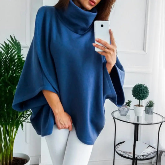 High Neck Batwing Crossed Poncho Cloak Cape Solid Batwing Sleeve Hoodies