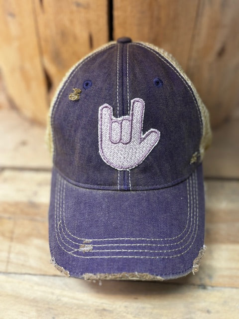 I Love You Sign distressed snapback mesh trucker hat