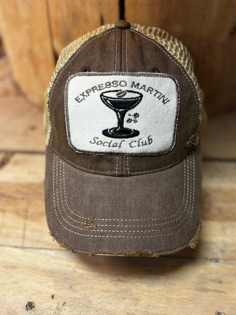 Espresso Martini distressed snapback mesh trucker hat