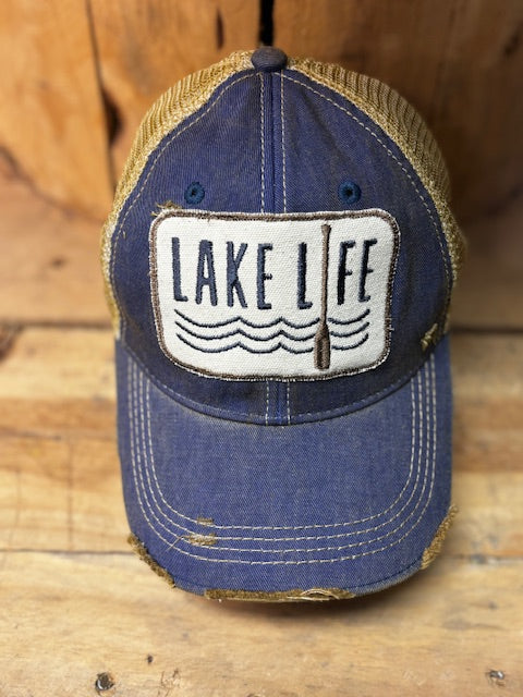 Lake Life distressed snapback mesh trucker hat