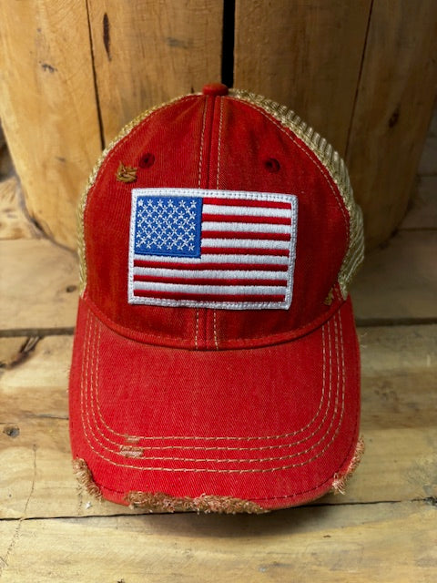 Patriotic Trucker Hat – Handmade in Missouri with American Flag Patch