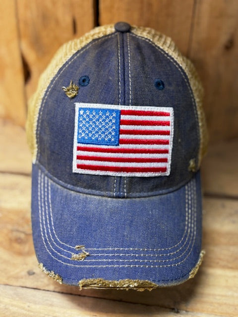 Patriotic Trucker Hat – Handmade in Missouri with American Flag Patch