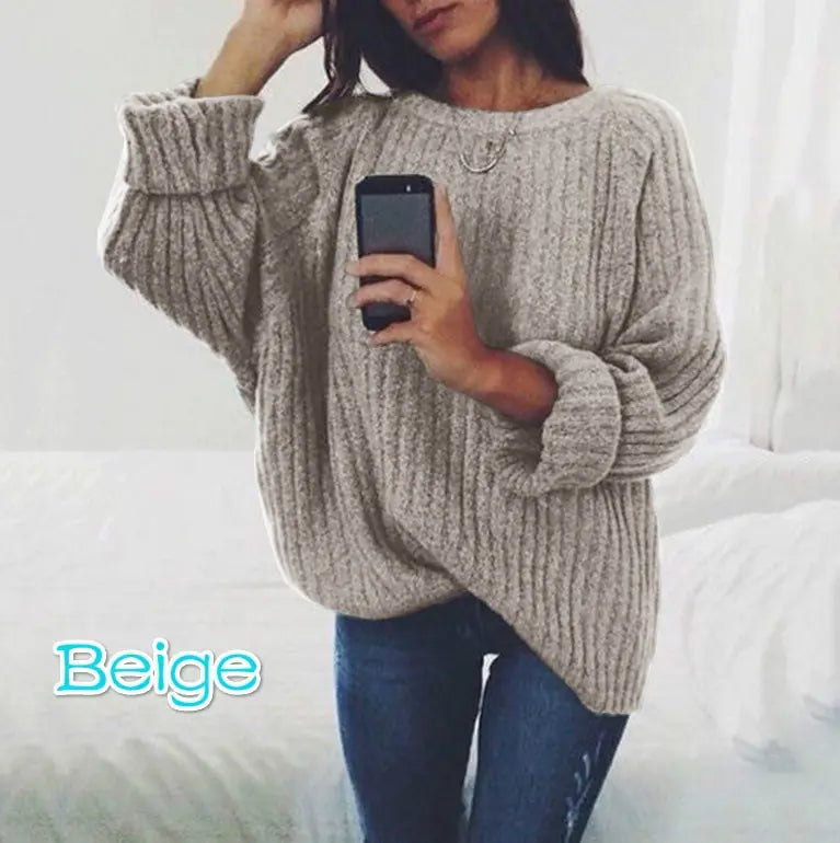 Women's Solid Color Round Neck Sweater Top