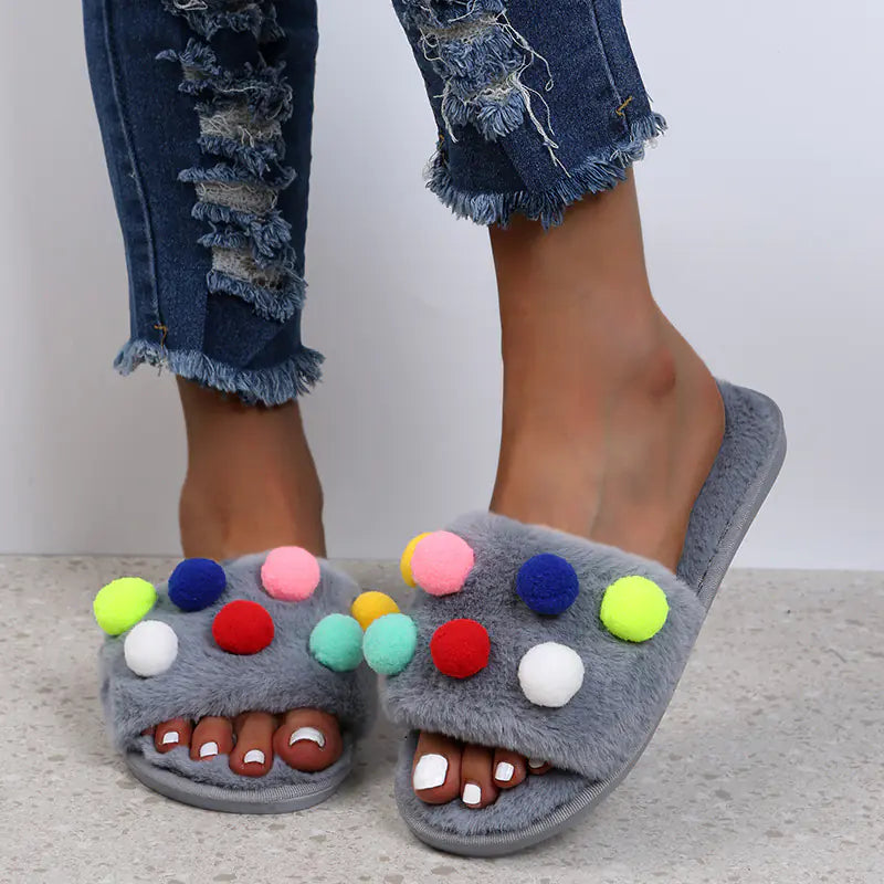 Polka Dot Plush Platform Slippers for Women
