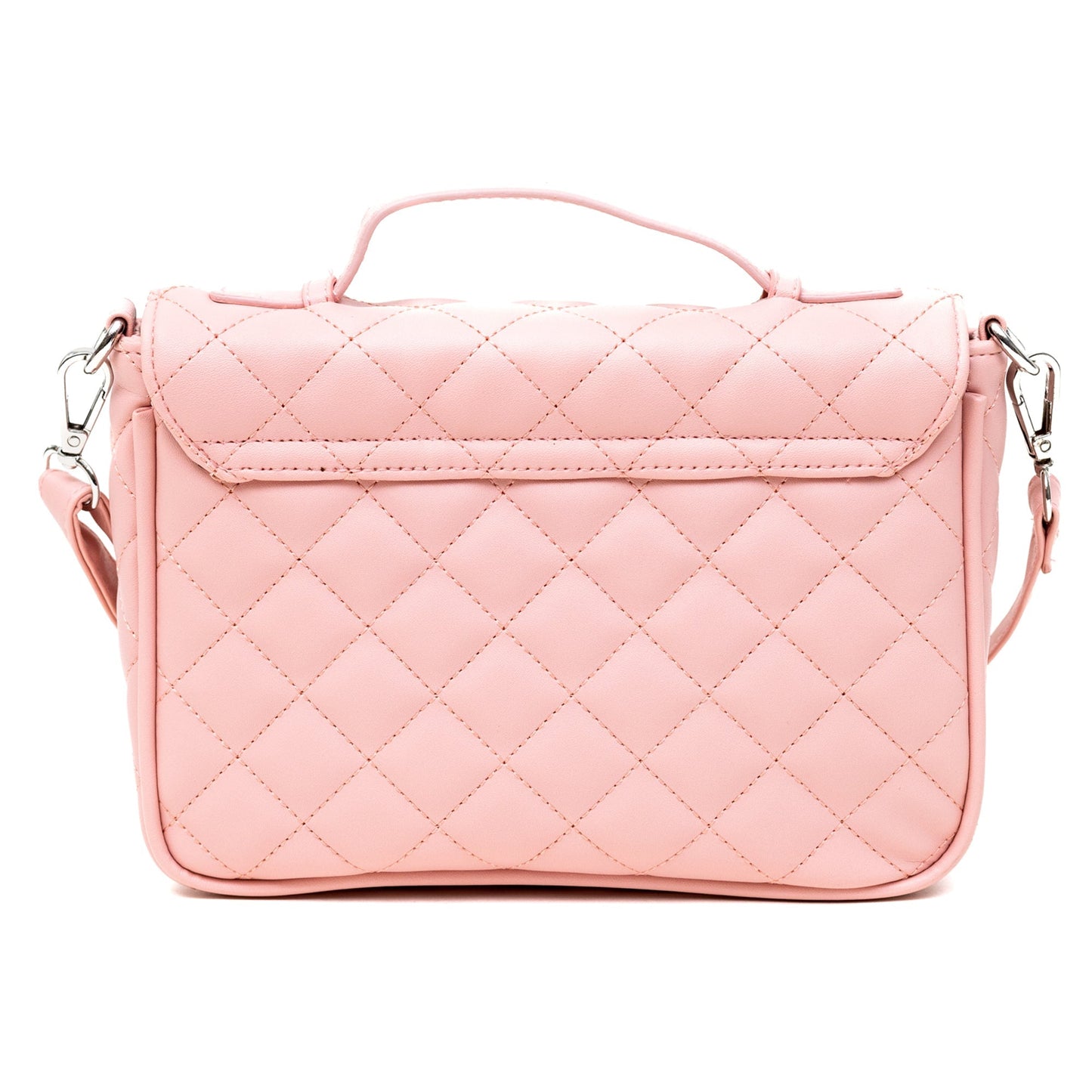 Disney Vegan Leather Fold Over Crossbody Bag for Women, Minnie Mouse Ears and Bow Icon with Mini Faux Pearls, Pink