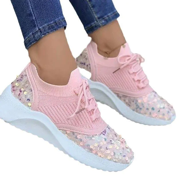 Breathable Color Block Knit Sneakers for Women