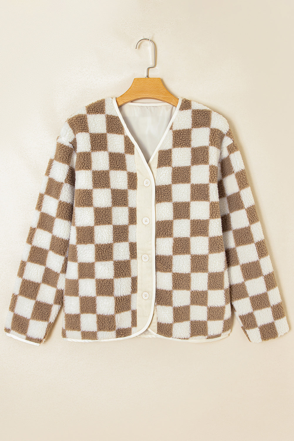 Checker Sherpa Button Front Chunky Jacket