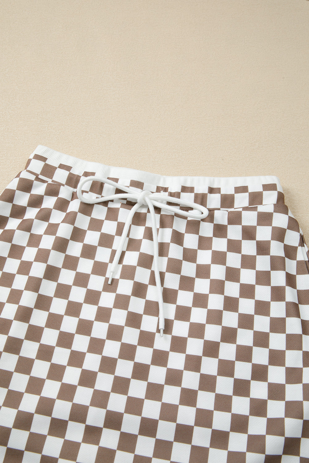 Checker Long Sleeve Top and Drawstring Mini Skirt Set